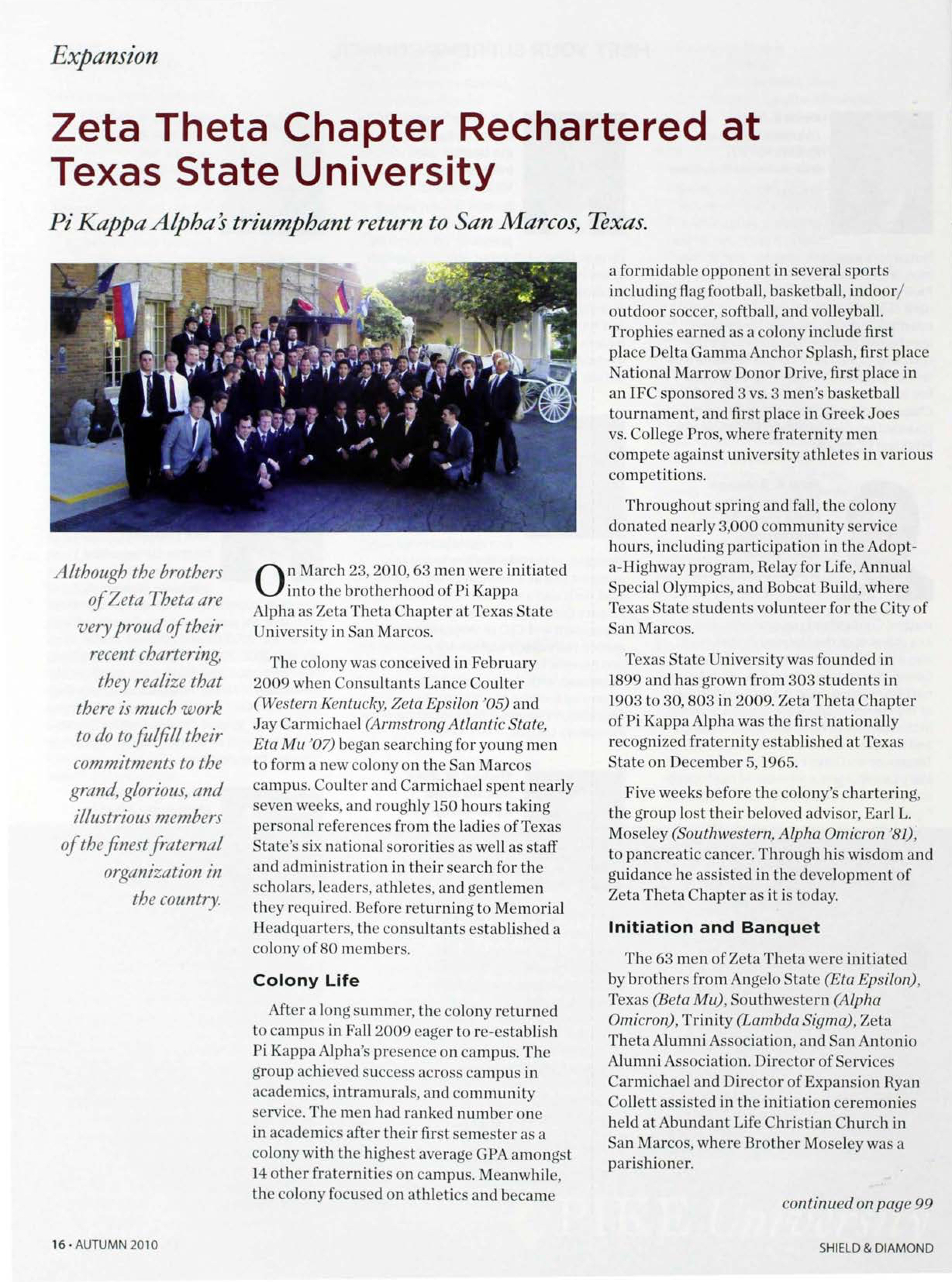 Expansion: Zeta Theta Chapter Rechartered at Texas State University, Autumn 2010